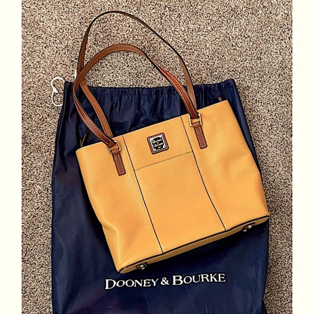 Dooney & Bourke Yellow Pebbled Leather Tote with Brown Handles